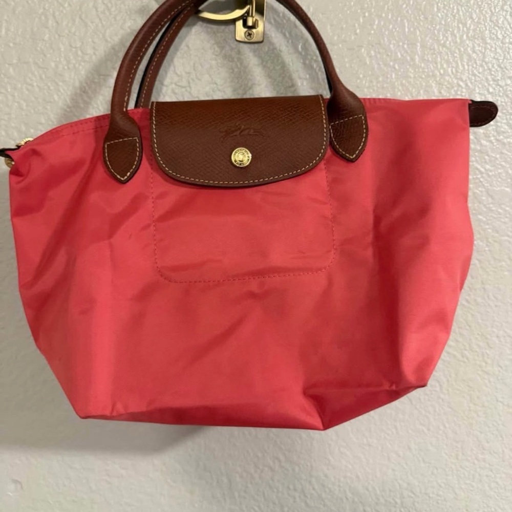 Longchamp Hot Pink Tote Bag with Brown Accents mini/small handbag